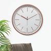 Embossed Metallic Analog Wall Clock, Silent Sweep, Line Time Indicator (12 Inches, Copper and White)