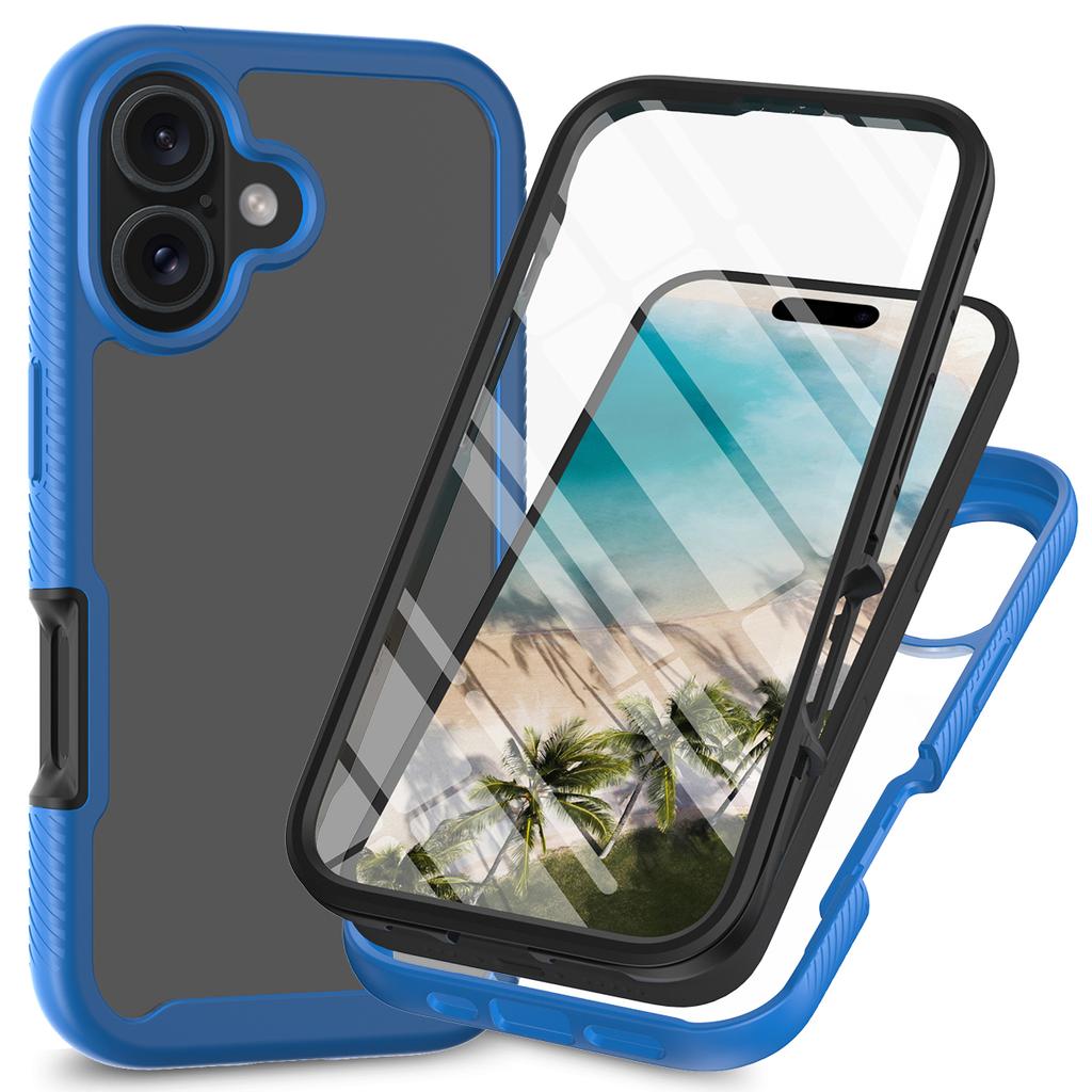 For iPhone 16 Case PC+TPU Clear Phone Cover with PET Screen Film