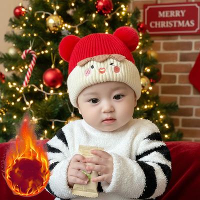Winter Weihnachten Baby Strickmütze Kleinkind Beanie Weiche Warme Gestrickte Mütze mit Ohrenschutz Gemütliches Feiertagsaccessoire für Kleinkinder