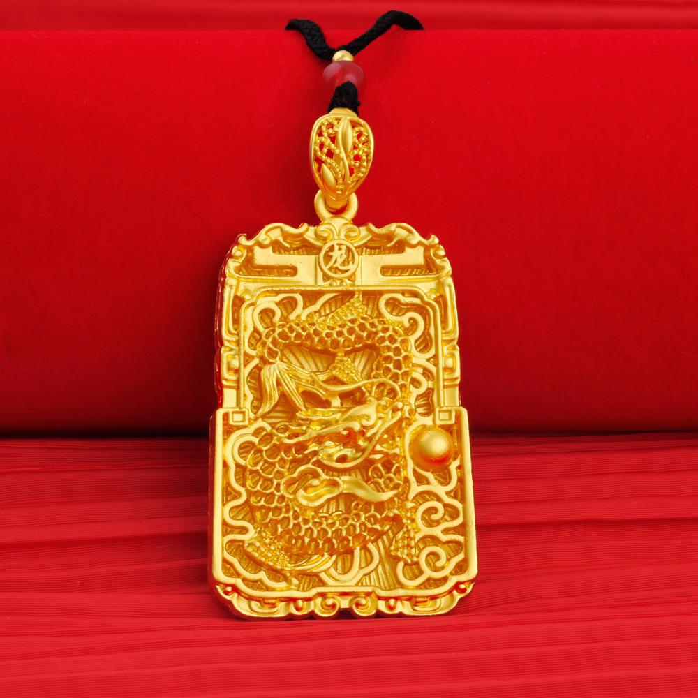 Náhrdelník s přívěskem z pískového zlata Buddha Dragon Yellow Gold Černý provazový řetízek na krk