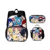 FAIRY TAIL Round Front Bag Backpack Pen Bag Ice Bag 3Pcs Set Cartoon Anime Printed Student Boys and Girls New Versatile