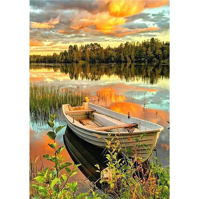 5D DIY Diamond Painting Full Round Landscape Sunset Seaside Kit Diamond Embroidery Mosaic Art Picture of Rhinestones Home Decor