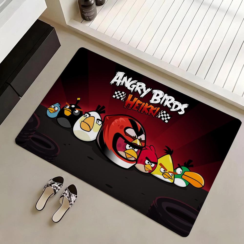 A-Angry Birds Game Floor Mat Eco Flannel Doormat Non-Slip Odorless Indoor Soft Short Plush Floor Rug