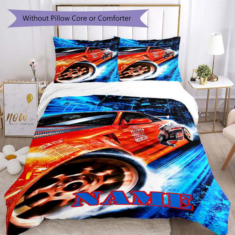 3pcs Custom Name Racing Bedding Set Duvet Cover Closure Includes 1 Duvet Cover & 2 Pillowcases, Soft and Comfortable for All Seasons.