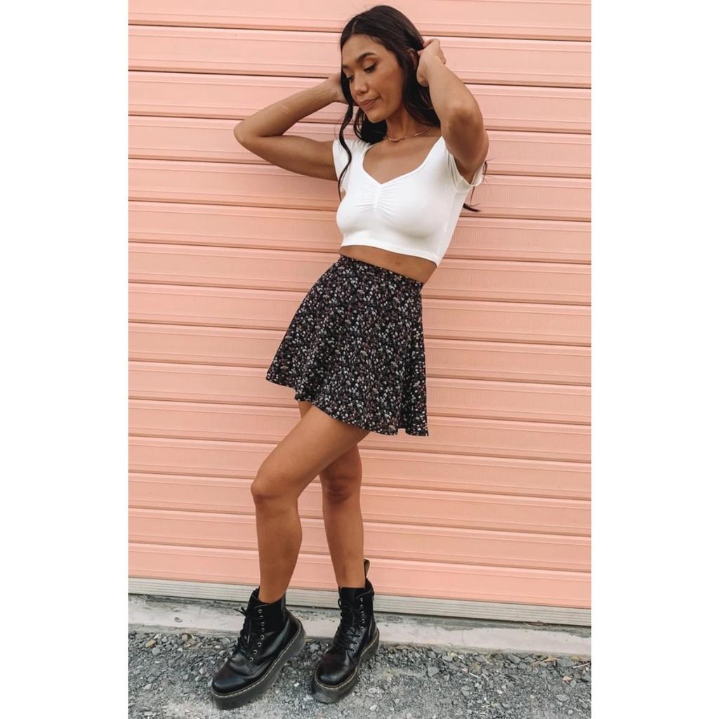 Damen-Bustier-Chiffon-Schirmrock mit Blumenmuster, frischer, süßer, kurzer Rock mit unsichtbarem Reißverschluss