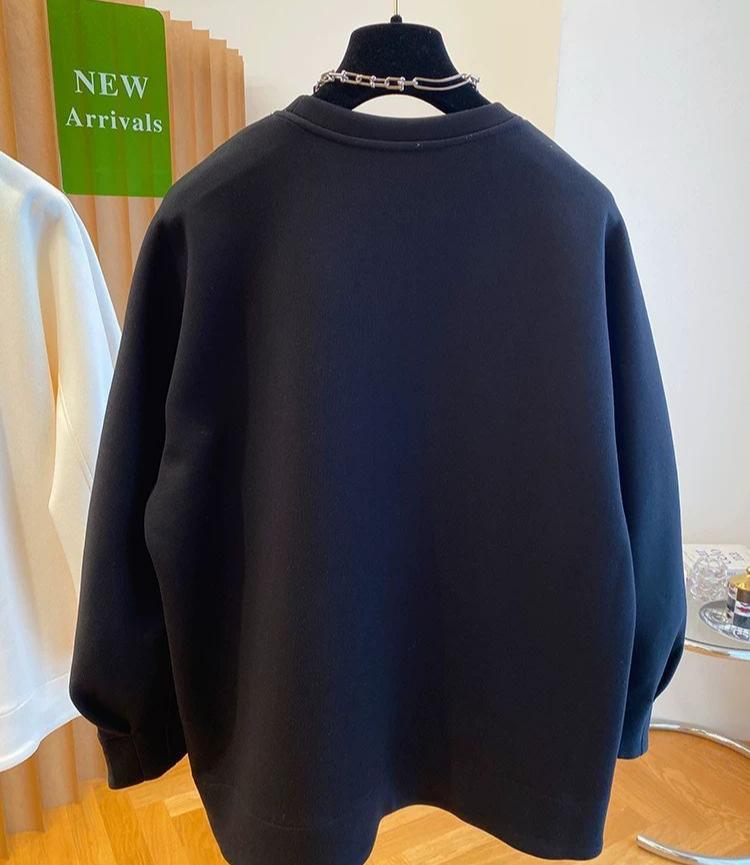 Sudadera de Manga Larga con Cuello Redondo para Mujer de Talla Grande Primavera Otoño Holgada Casual Estilo Perezoso Sudadera con Capucha Top Oversize Negro Blanco Jersey