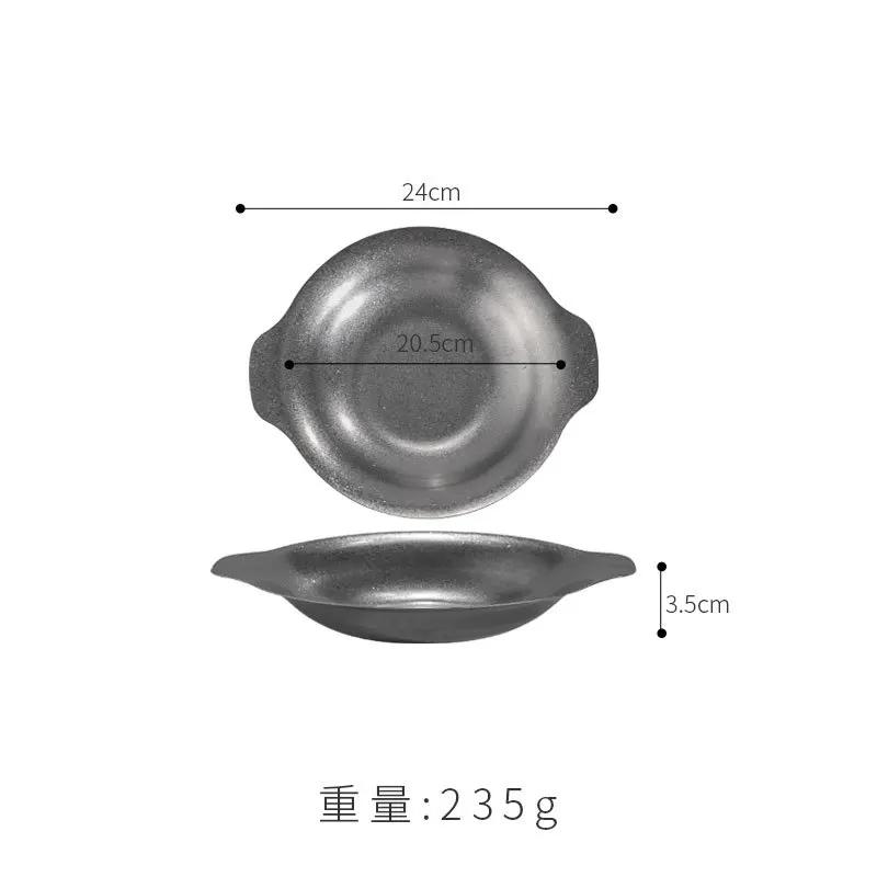 Retro stainless steel binaural dry pot plate, commercial golden spicy pot, crayfish shallow plate, sauerkraut fish pan