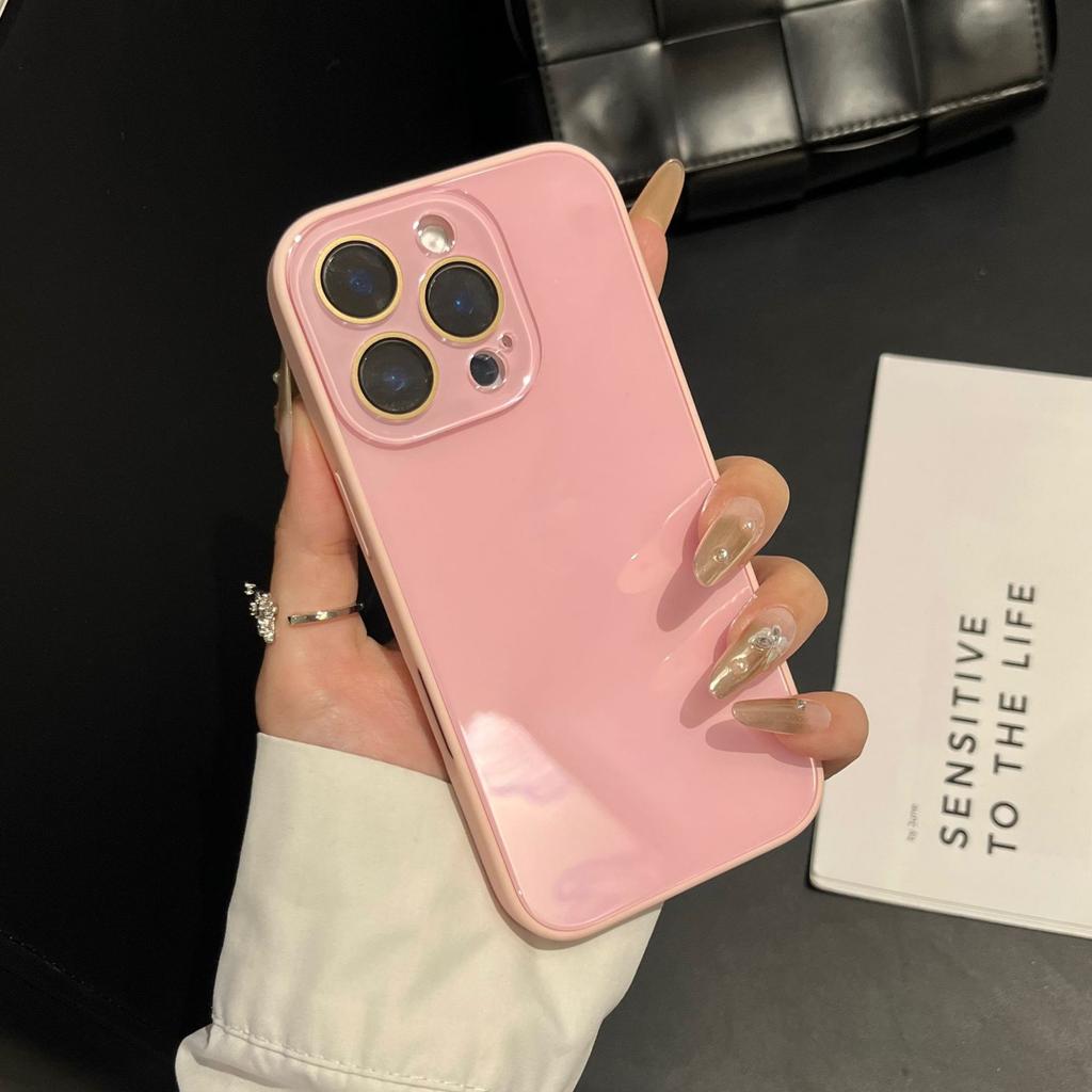 Korean Style High-End Simple Solid Color Glass Case Compatible with iPhone 16 Pro Max Apple 17 Phone Case 14/15