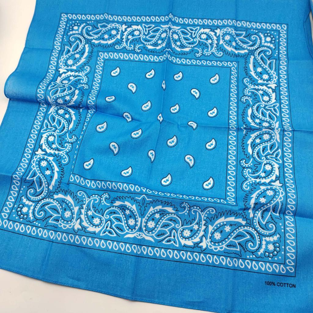 Trifong bandana light blue paisley 100% cotton blue bandana adult stylish cotton handkerchief bandana men's women's unisex 55cm x 55cm blue