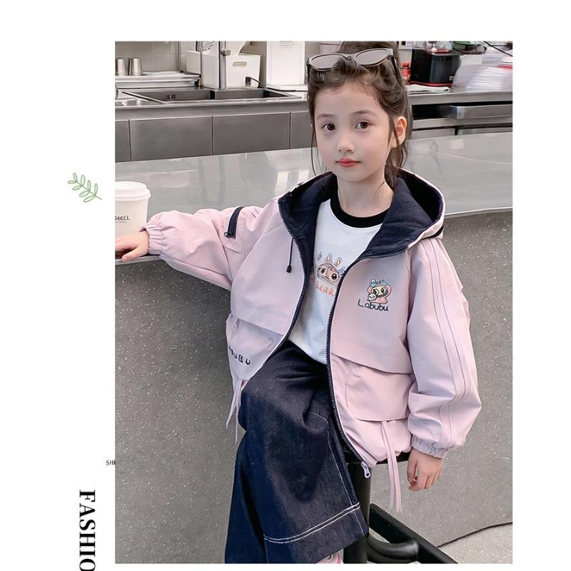 Kids Girls Double Sided Fleece Thickened Casual Outdoor Windbreaker Jacket