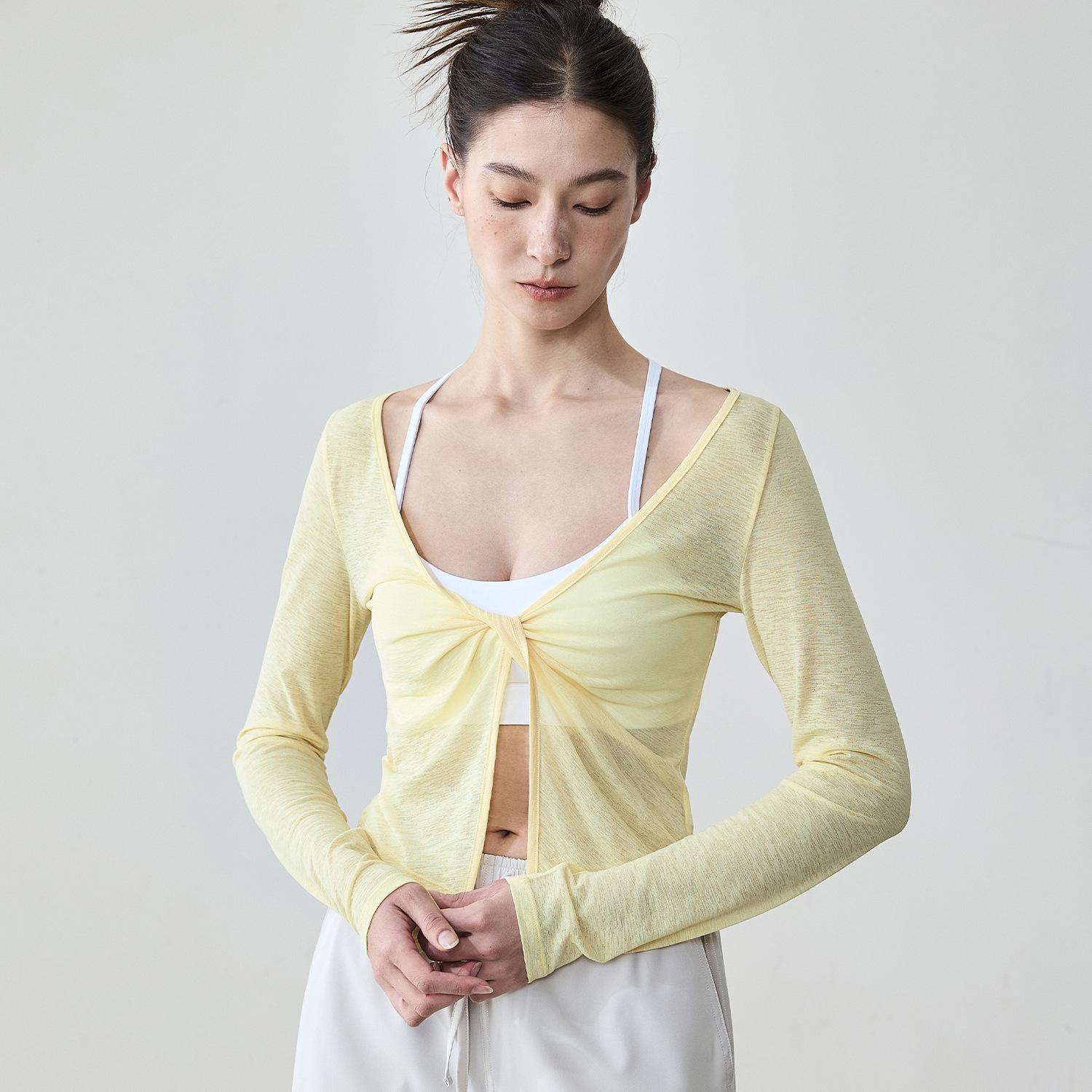 Women s Bamboo Yarn Long Sleeve Yoga Top - Breathable, Two-way Wear, High-End Feel for Spring and Summer XL жёлтый
