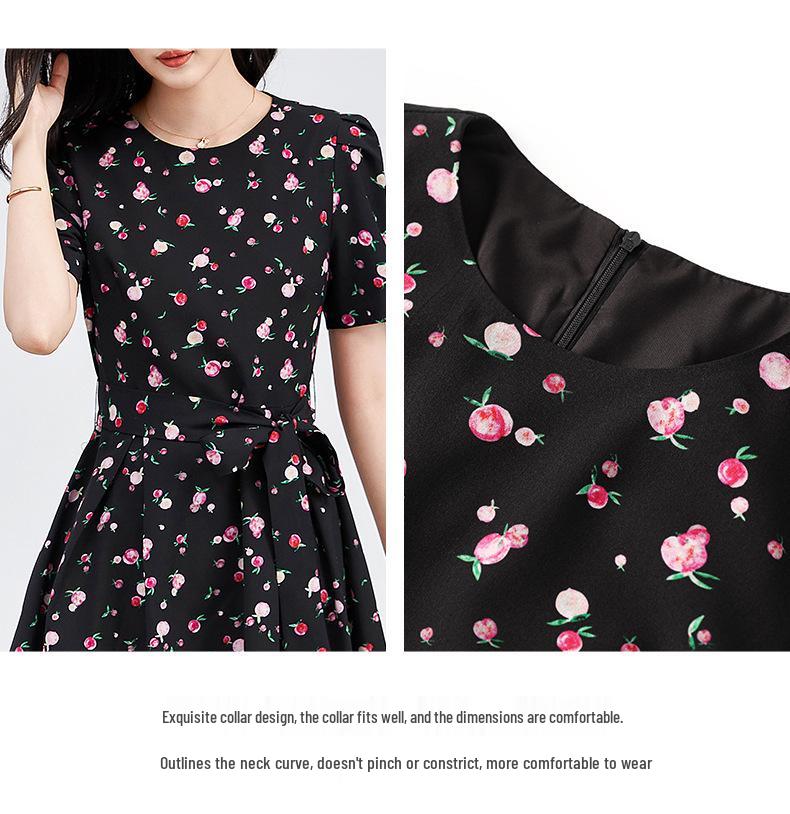 Elegant French Chiffon Print Waist-Slimming Dress for Women