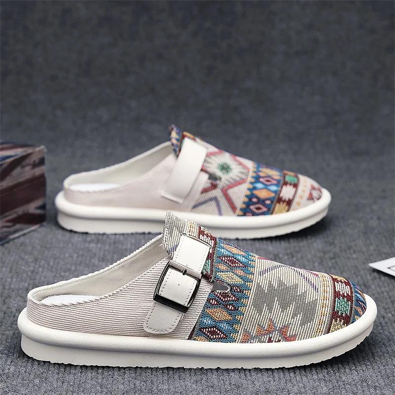 Men'S Casual Slippers Summer New Cloth Breathable Outdoor Non-Slip Fashion Slippers  Half-Drag Sports Slippers