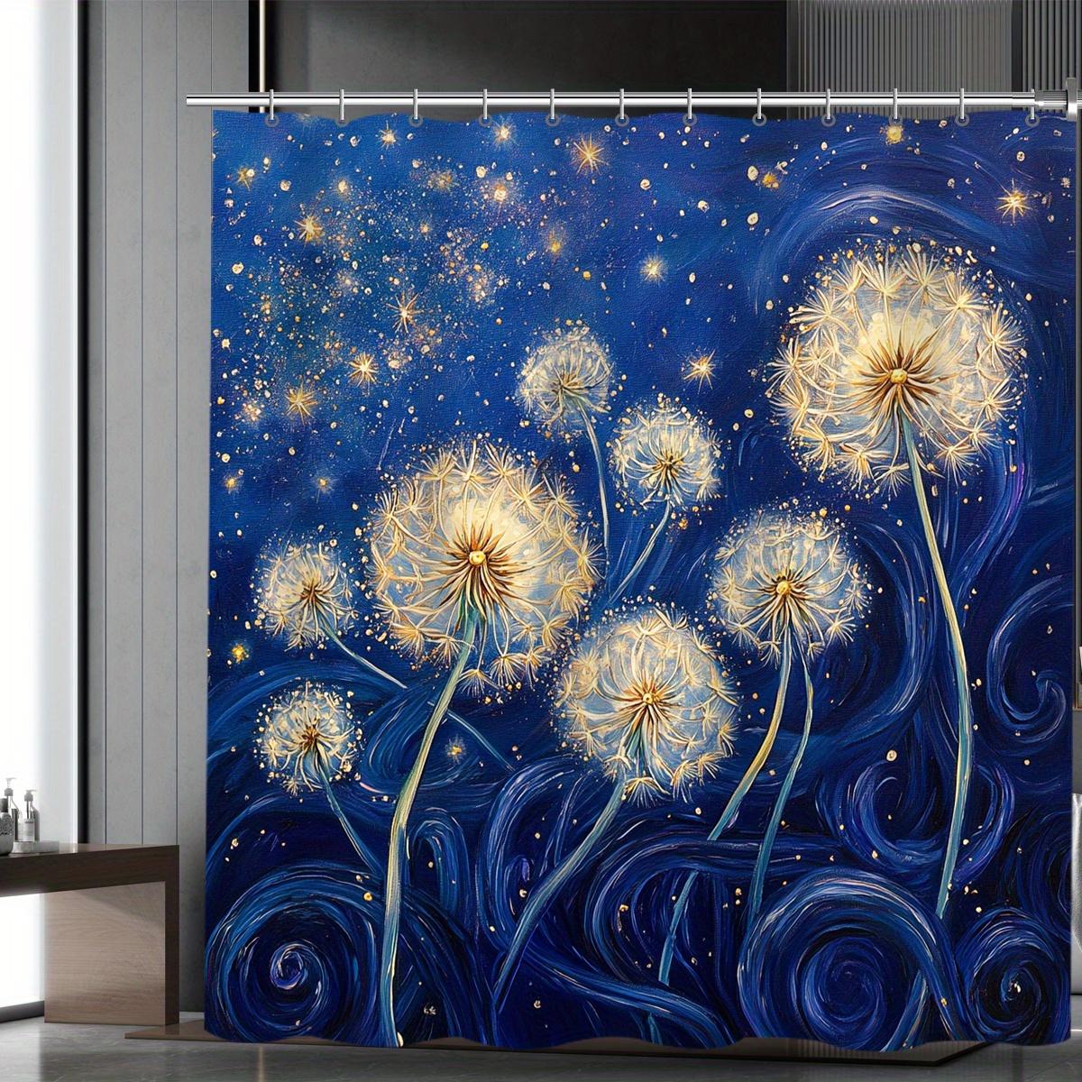 

1 piece dandelion starry sky print shower curtain, waterproof polyester fabric with hooks, machine washable, stain resistant 90X180cm