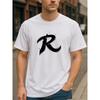 Europäische Größen Auswaschbarer Buchstabe "R" Trendiger Minimalistischer Stil Modisches Bedrucktes T-Shirt, Herrenbekleidung,