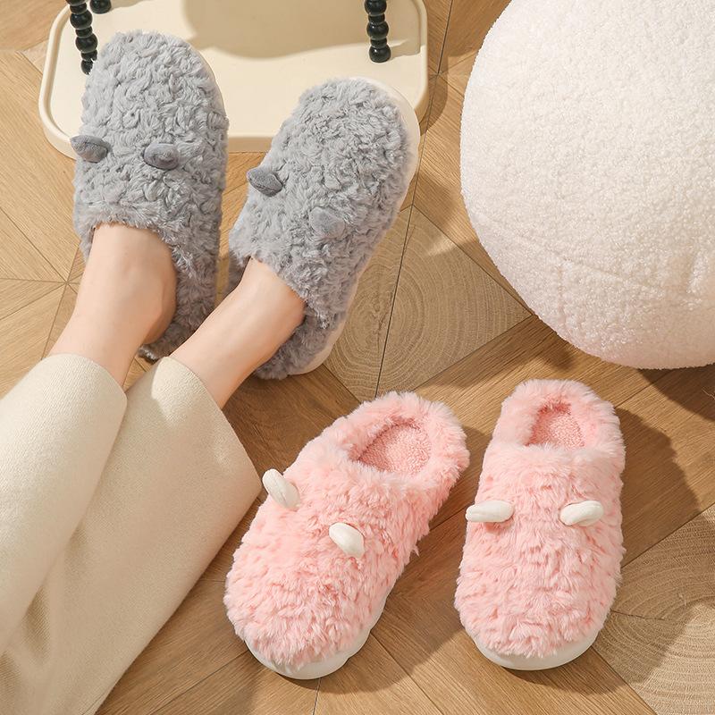 Cotton slippers autumn and winter cute croissant home plush warm and plush couple slippers
