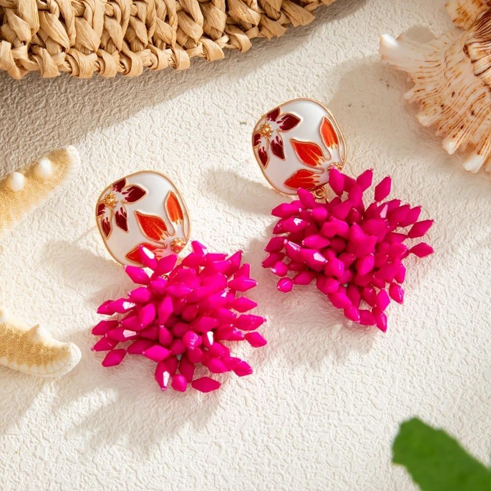 Resin Beaded Earrings Floral Floral Earrings Vintage Dangle Earrings  Party Wear