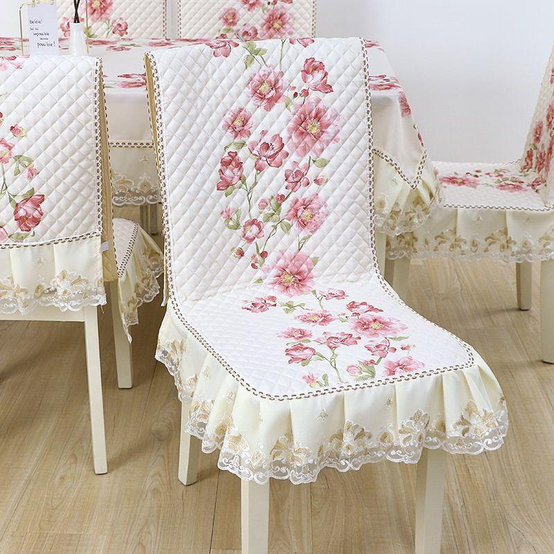 1pcs European Style Countryside Embroidery Dining Chair Covers Quilted Anti Slip Lace Ruffle Edge Chair Cushion Home Restaurant Fabric Decoration