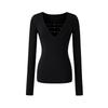 Spicy V-neck Pearl Hollow Long Sleeve Knit T-shirt - Women's Autumn Winter Slim Fit Base Layer