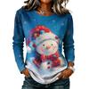 Women's Stylish Casual Christmas Print Long Sleeve Neck Top for Winter Holiday