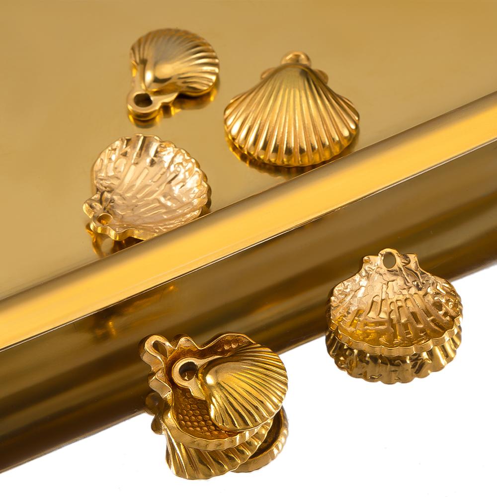 10pcs Striped Sea Shell Pendant Stainless Steel with Hole Bracelet Bohemia Earring Necklace Charm DIY Jewelry Making Wholesale