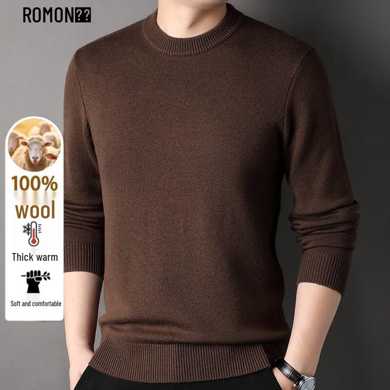 ROMON Men's Semi-High Collar Wool Blend Pullover Sweater