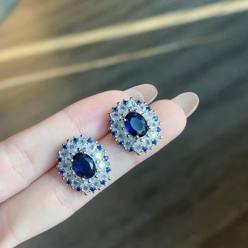 Hot Pop Simulation Jewelry High Jewelry Blue Stud Earrings Necklace Three-Piece Set