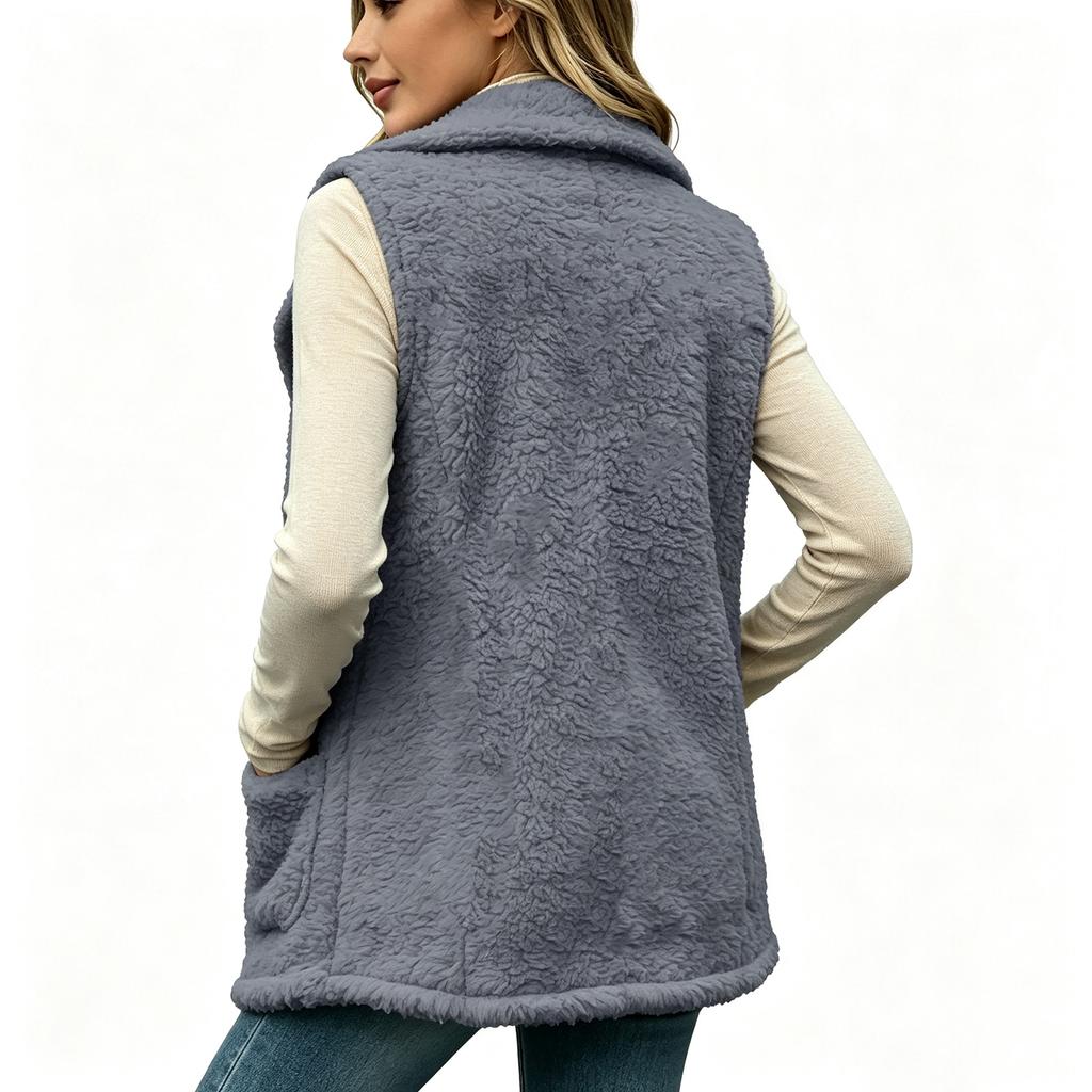 Womens Vest Casual Lightweight Fuzzy Sleeveless Jackets with Pockets
