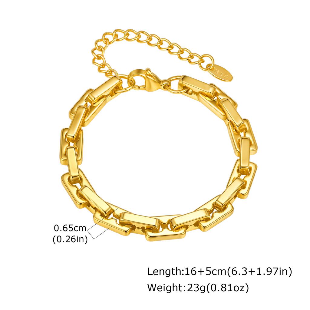 Punk Style Ladies Stainless Steel 18K Gold Plated Geometric Design Handmade Bracelet Thick Chain Jewelry Accessories Br-2646