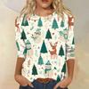 Women's Fashion Casual Round Neck Three-quarter Sleeve Christmas Print T-shirt Top