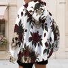 Women Plus Size Zip Up Long Sleeve Drawstring Hoodie White Dark Rose Bat Key Lock Printed Sweatshirt With Pockets