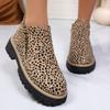 European and American Foreign Trade Large Size Leopard Print Thick Heel Short Martin Boots Women's Cross-border Thin Casual Side Zipper Chelsea Boots