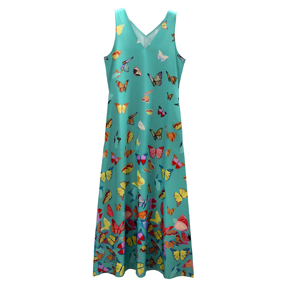 Summer Butterfly Print Bohemian Beach Dress V-Neck Sleeveless Long Dress Large Size Women's Clothing