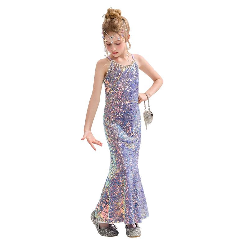 ASK JUNIOR Girls  Summer Sequin Mermaid Princess Dress 140