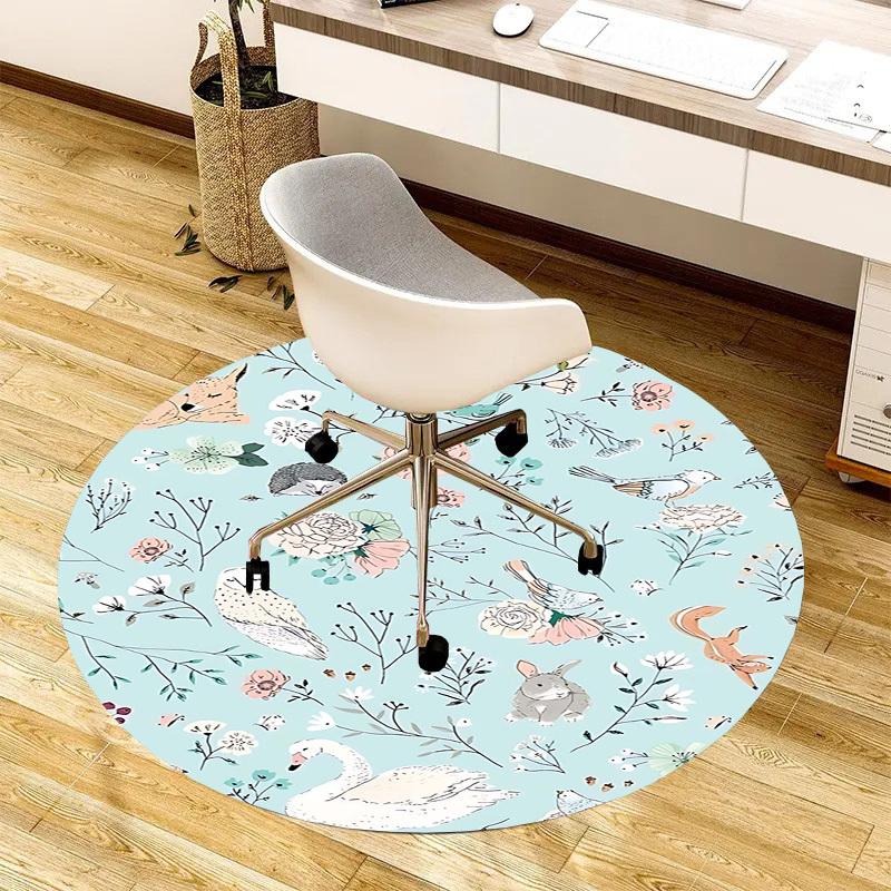 1PC Floral Animals Non-Slip Floor Round carpet, Office, family, bedroom, Large Area Rug Indoor Rugs,  Durable Polyester-Z0425