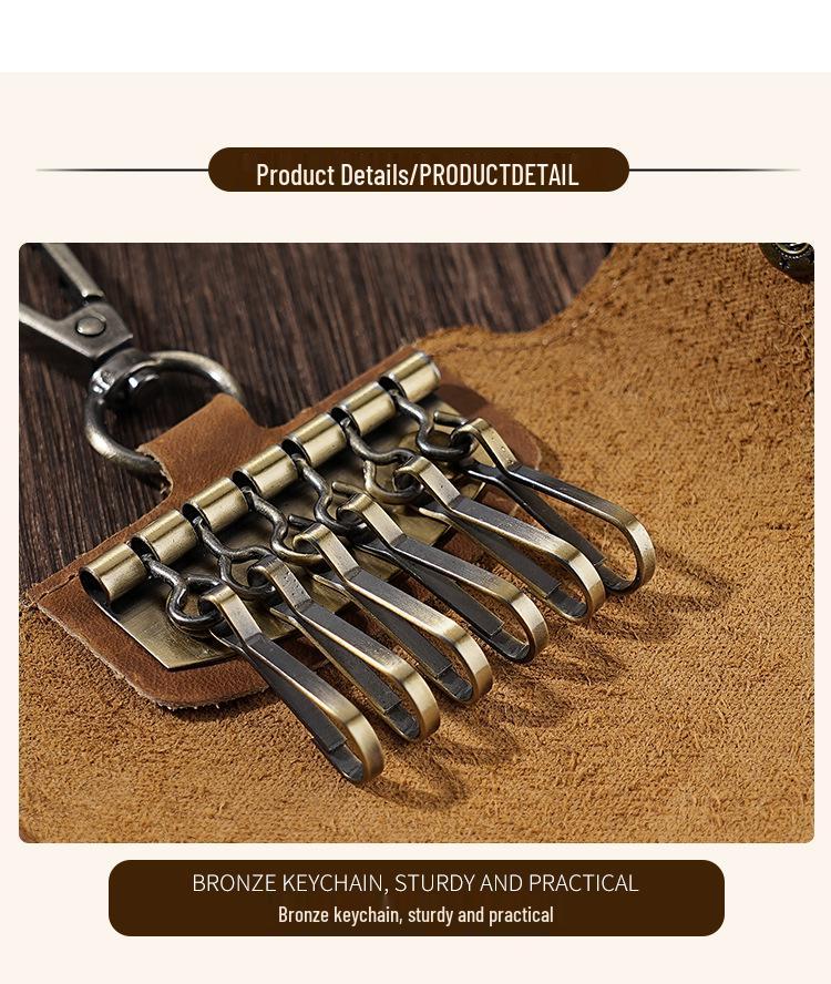 Universal Crazy Horse Leather Key Holder with Card Slot and Waist Buckle for Men and Women