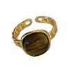 Anello Regolabile in Pietra d'Ambra Vintage Anello Aperto con Gemme Naturali Eleganti Gioielli Fatti a Mano per Donne Ragazze alla Moda