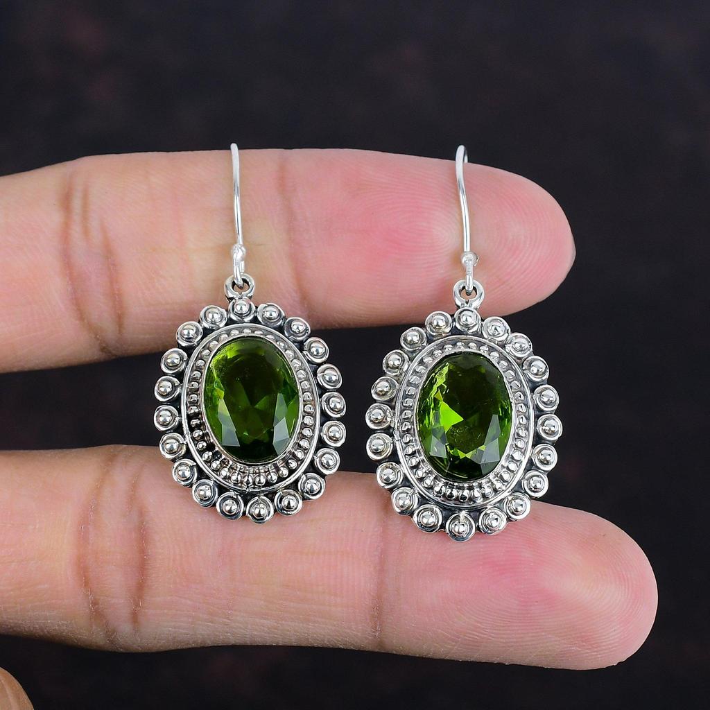 Faceted Peridot Earrings Vintage Jewelry Gemstone Earring 925 Sterling Silver Earring Handmade Jewelry Birthstone Earrings Anniversary Gifts