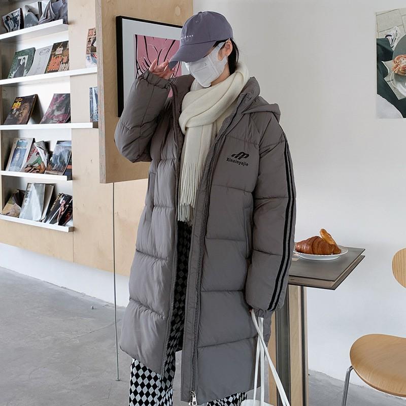 Womens Mid-Length Hooded Cotton Puffer Jacket Loose Fit Casual Winter Coat Students