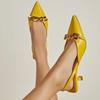 New Fashion Women Sandals 3cm High Heels Chain Slippers Lady Elegant Slingback Mules Low Heel Luxury Slides Wedding Shoes Ladies