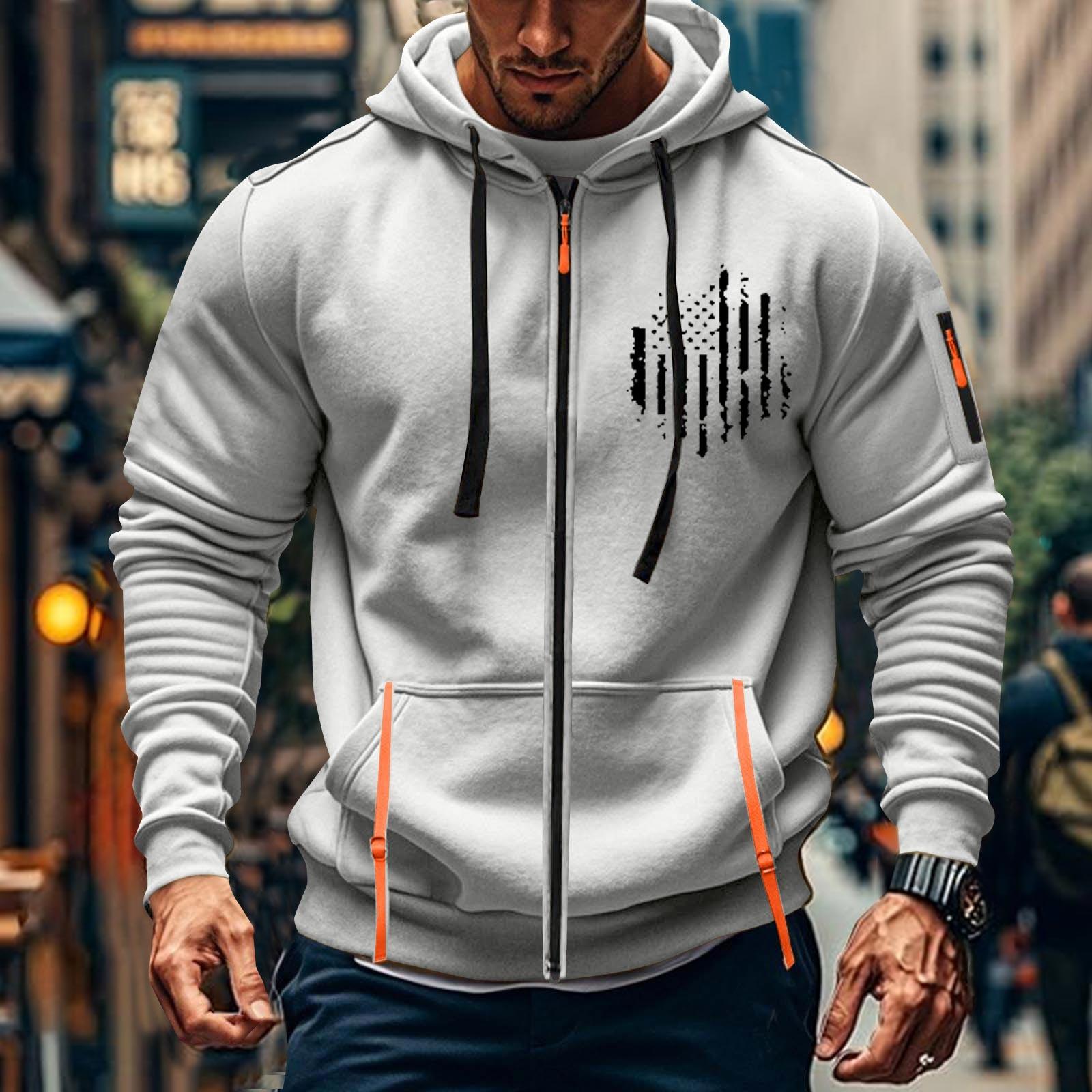 

Мужская спортивная повседневная толстовка с капюшоном, кардиган с капюшоном на молнии, многокарманное пальто с капюшоном M светло-серый