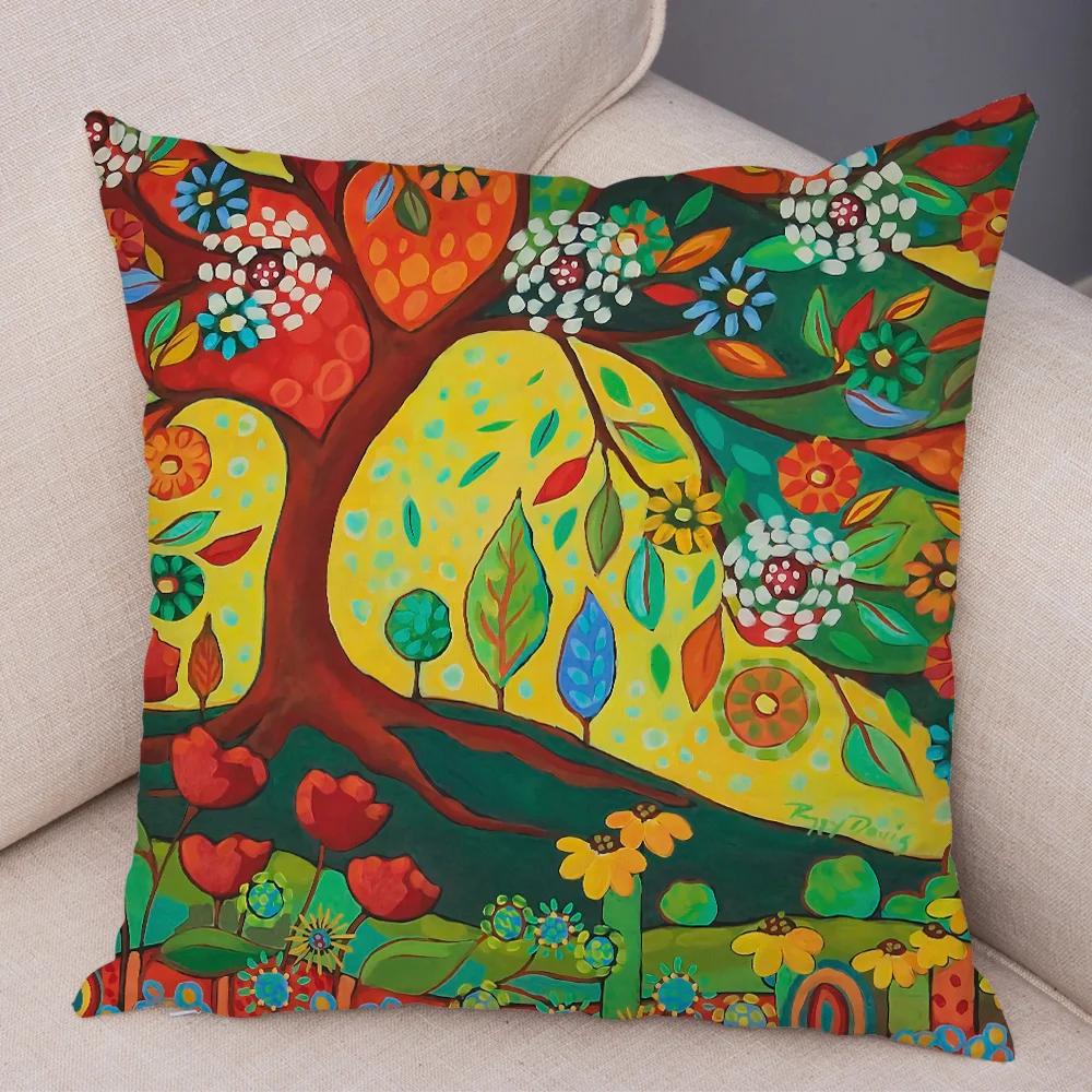 Nordic Watercolor Flower Pillowcase Soft Plush Decor Cartoon Floral Plant Cushion Cover for Sofa Home Children Room Pillow Case