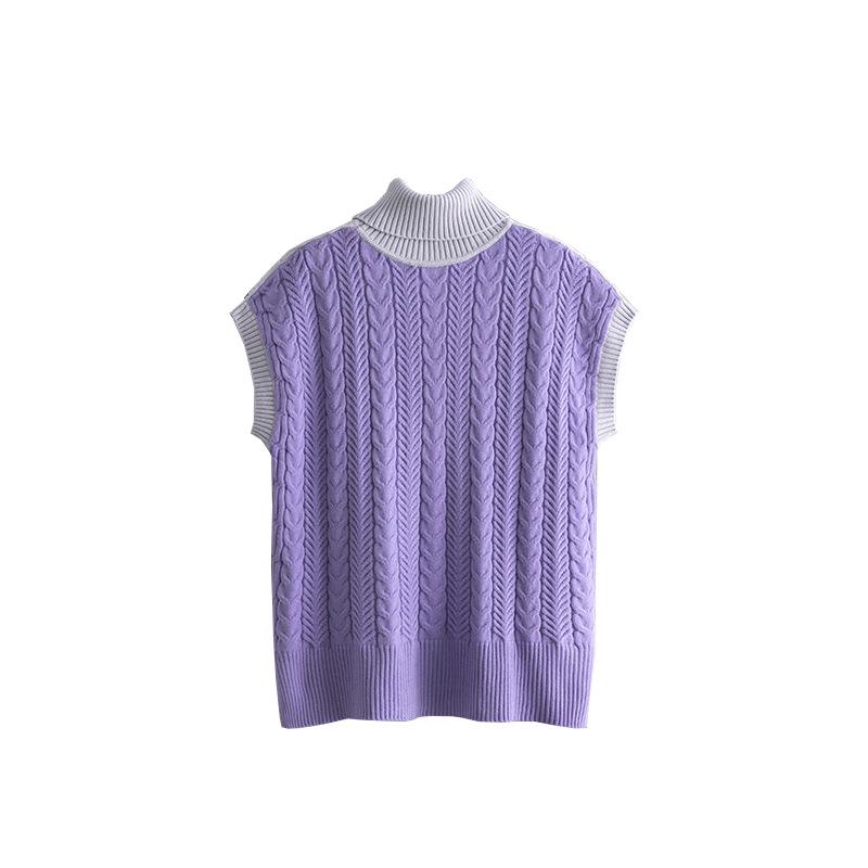 2024 Autumn/Winter Women's Color Block Sleeveless Cable Knit Pullover Sweater