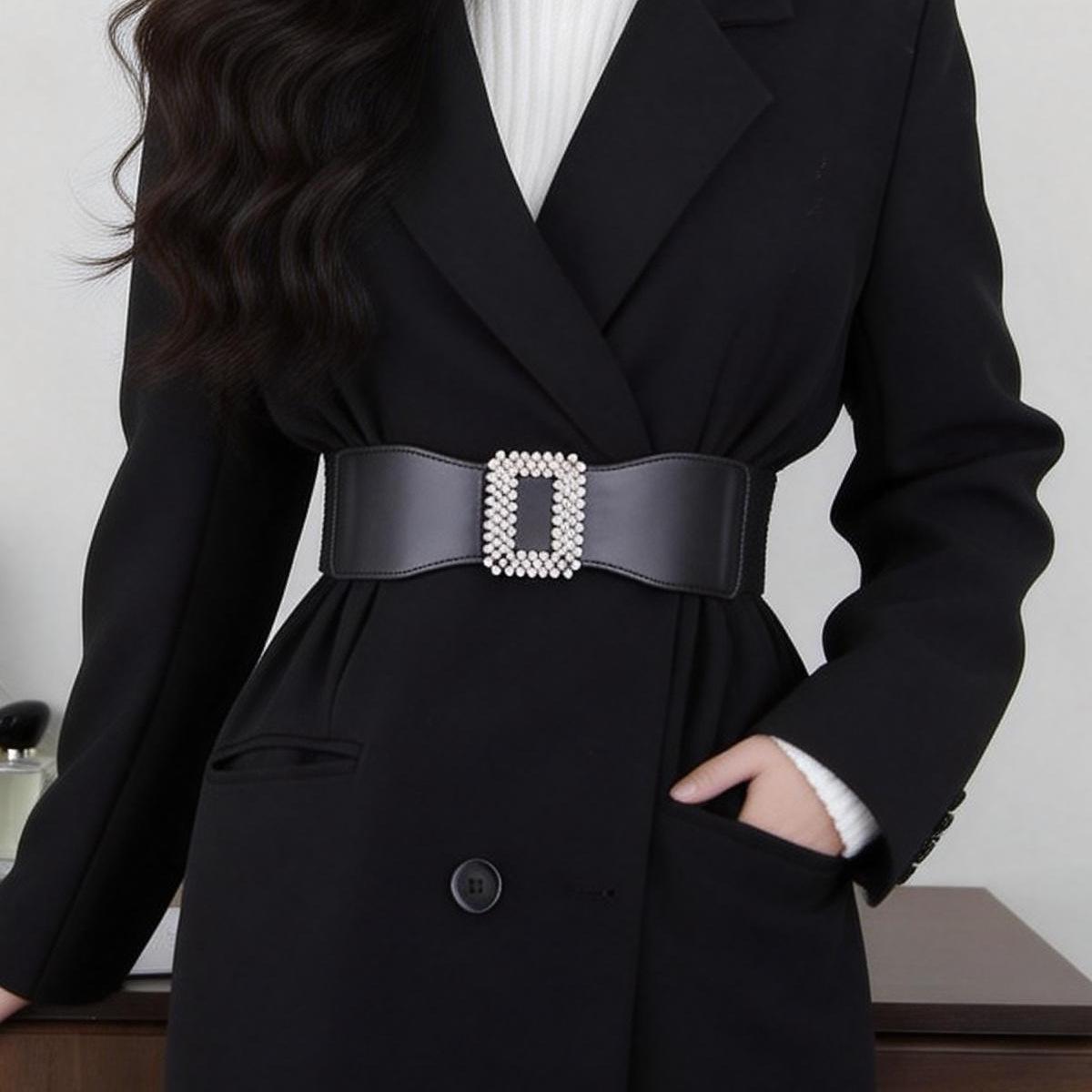 

Elegant Versatile Elastic Leather Belt for Dresses, Coats, and Down Jackets - Women s Fashion Accessory