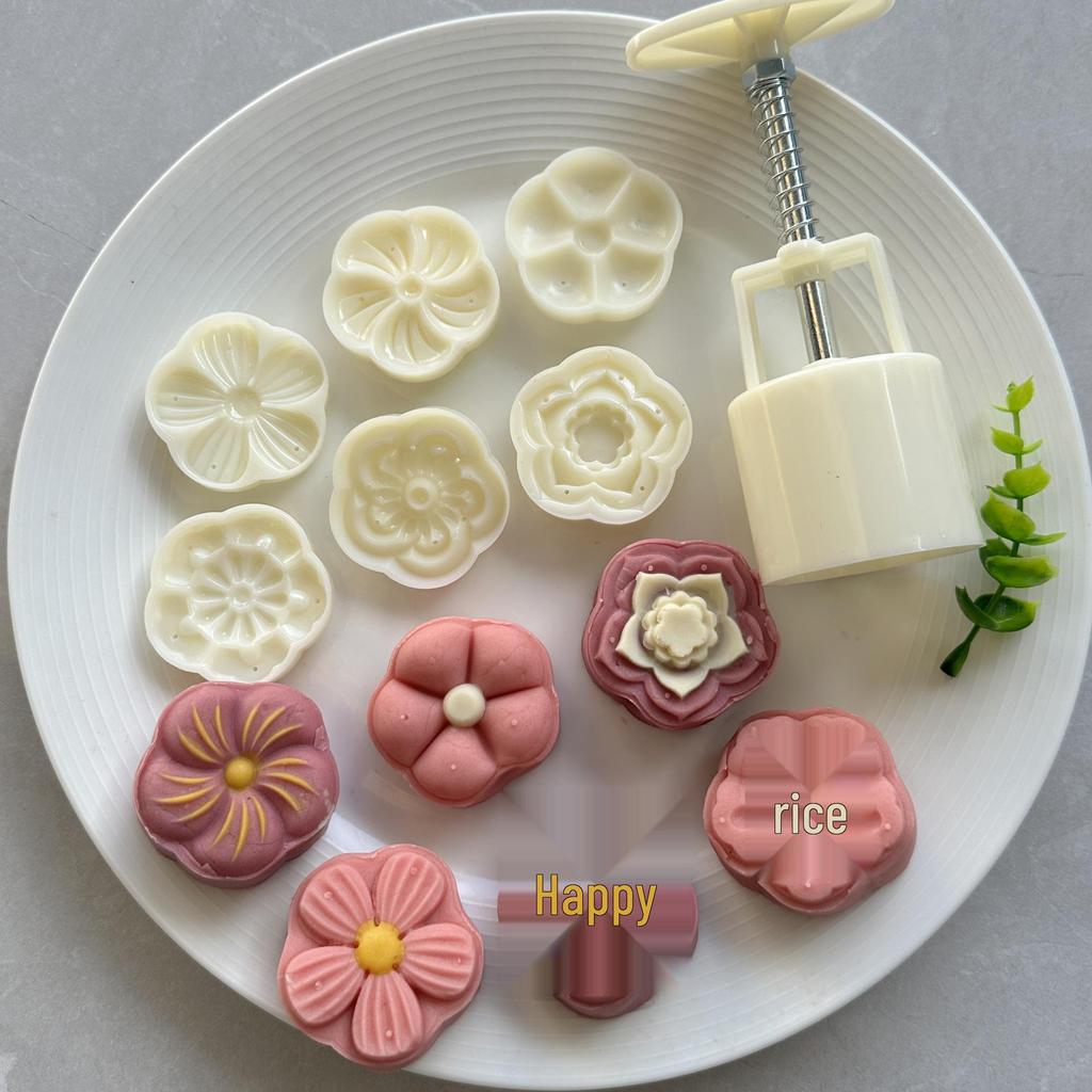 Set of 6 Plum Blossom Mooncake Molds - 50g, Hand-Pressed, 3D, Five-Petal, Six-Branch Design