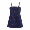 Kaslead New Arrival Women's Fashion Style Fashion Wash Embroidered Denim Shoulder Strap Adjustable Shorts Suspender Skirt