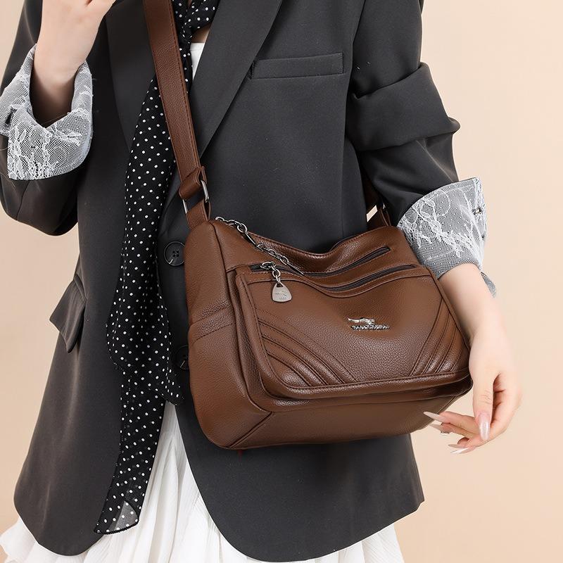 Bag Women's New Fashionable Versatile Soft Leather Messenger Bag Multi-layer Large-capacity Shoulder Bag Medium Mother Bag