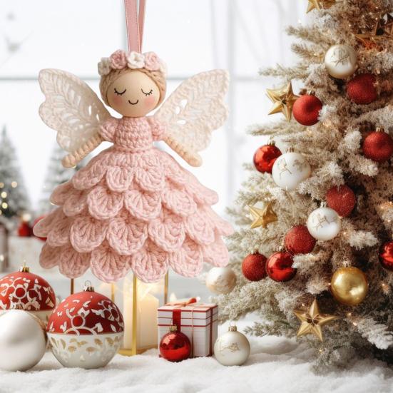 1/2 Sets DIY Crochet Angel Ornament Kit Beginners Handmade Angel Girl Decoration Yarn Craft Christmas Tree Hanging Crocheting Angel Doll Holiday Gift