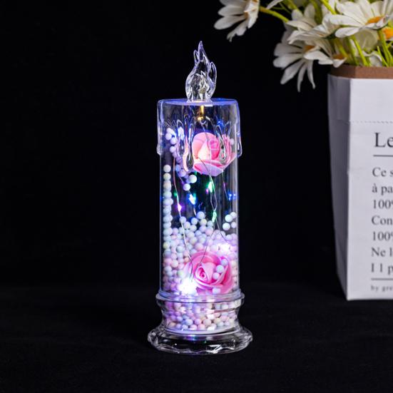 1Pc/2Pcs Eternal Flower Flameless Candles LED Flickering Pillar Candles Valentine's Day Night Light for Wedding Home Decor