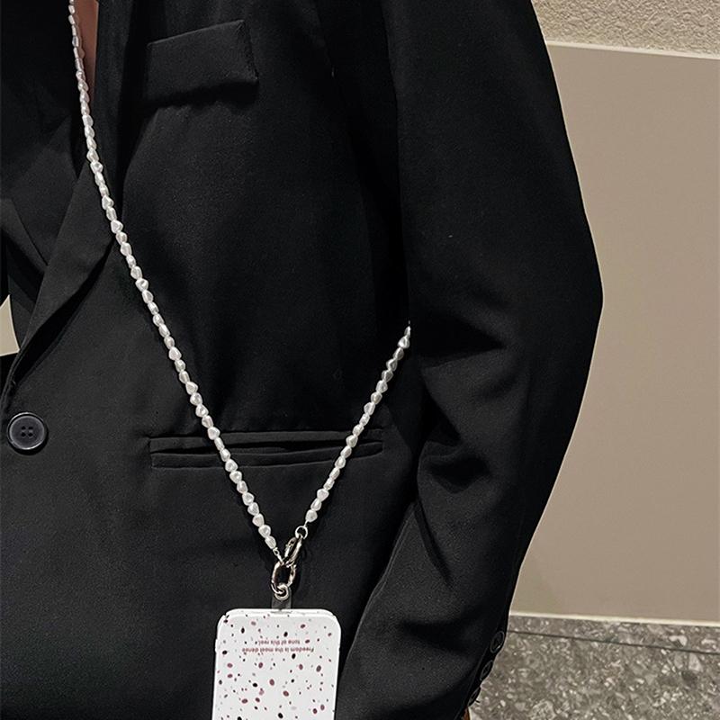 120Cm Mobile Phone Lanyard Women'S Crossbody Wrist Beaded Chain  Flat Pearl Chain Anti-Loss Sling Strapclip Phone Strap